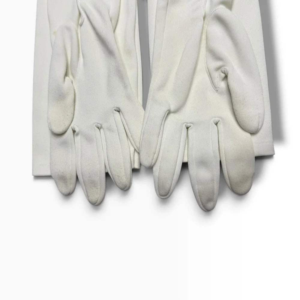 Vintage Opera Gloves White Nylon Size 8 Faux Pearl Buttons Long Made Philippines